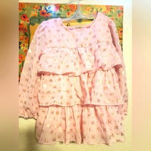 Healthtex Casual Flowy Dress- Soft Pink color & Gold bows- 100% Polyester